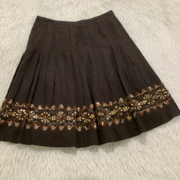 Loft women’s pleated brown embellished beaded linen cotton skirt size 4 - Picture 5 of 5